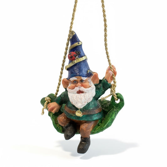 Gnomo En Columpio Figura De Resina Decorativa De 9cm De Alto