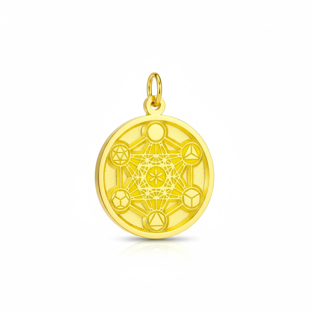Metatron Dije Troquelado, Encapsulado Baño Dorado 3 Cm Diame