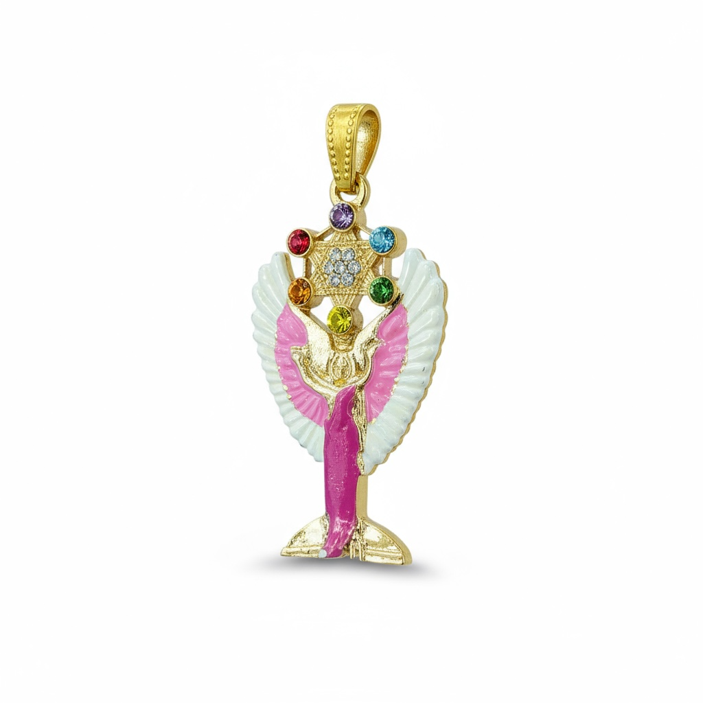 Metatron Dije Con Cubo Baño De Oro Pintado A Mano Con Crista