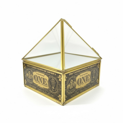 Caja De Vidrio Doble Piramide Con Billete Parrilla Reiki 19x15x15 cm