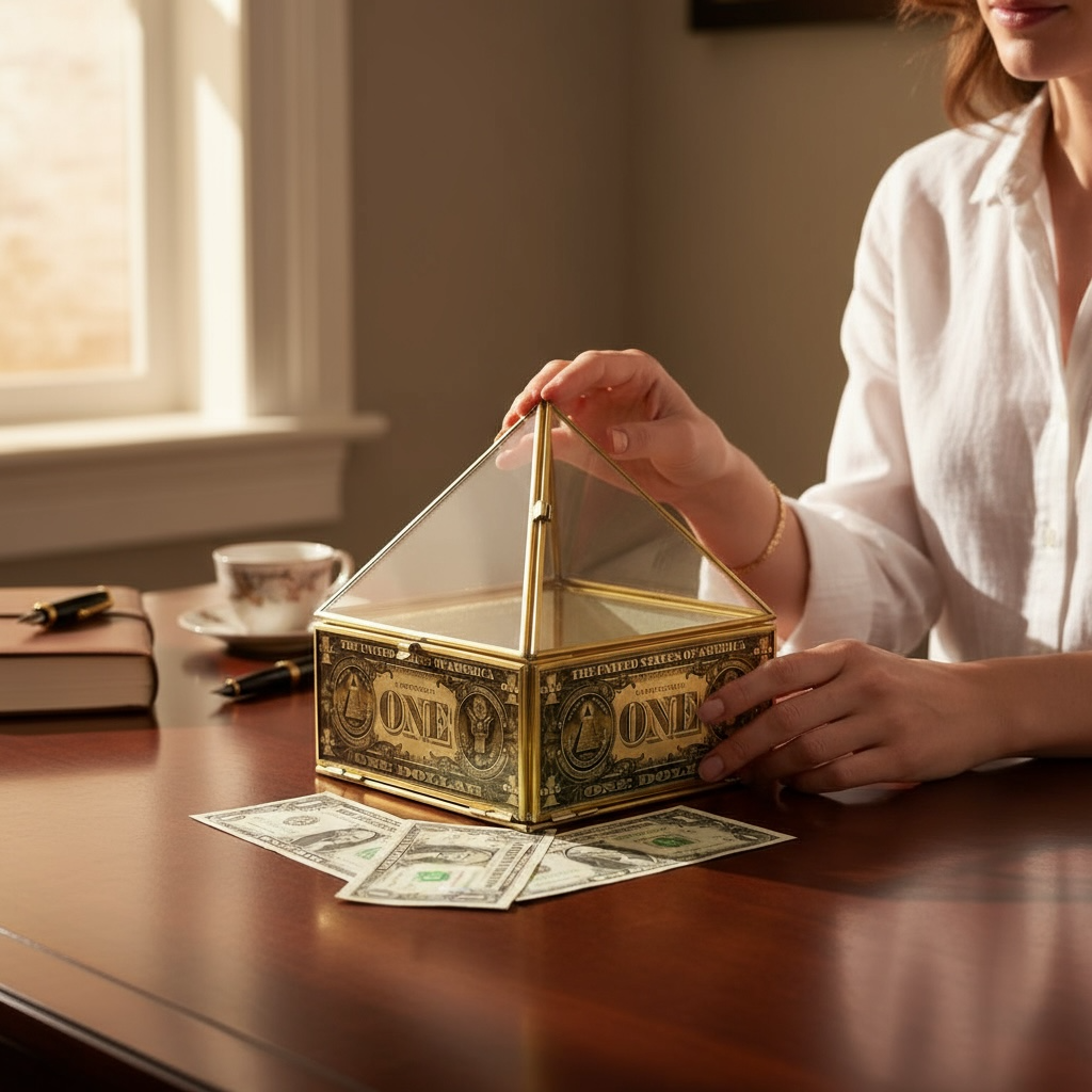 Caja De Vidrio Doble Piramide Con Billete Parrilla Reiki 19x15x15 cm