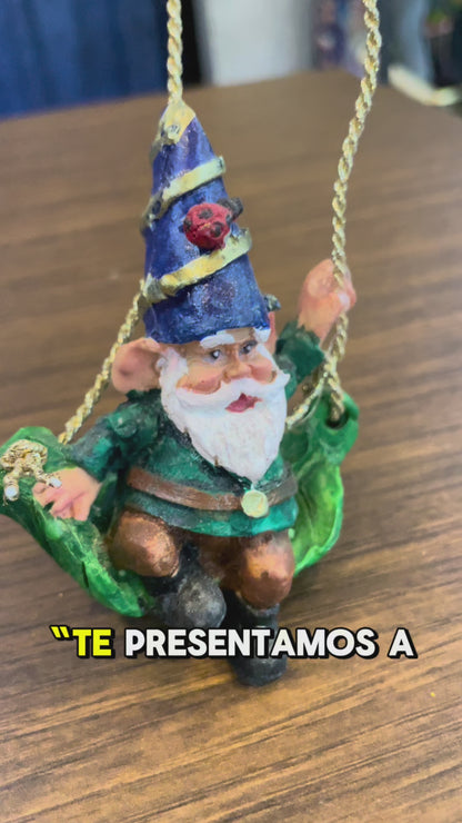 Gnomo En Columpio Figura De Resina Decorativa De 9cm De Alto