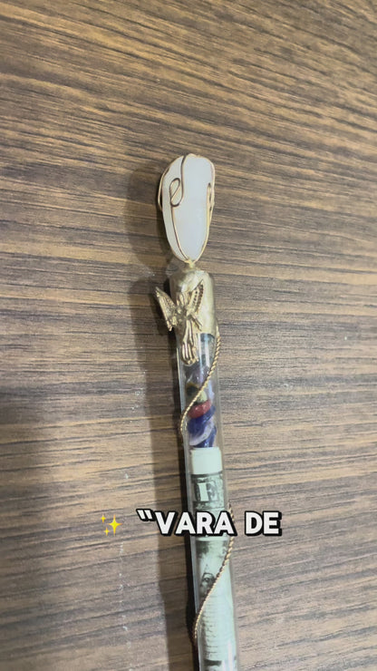 Vara De Poder Dorada Con Cuarzos Hecha A Mano Artesania