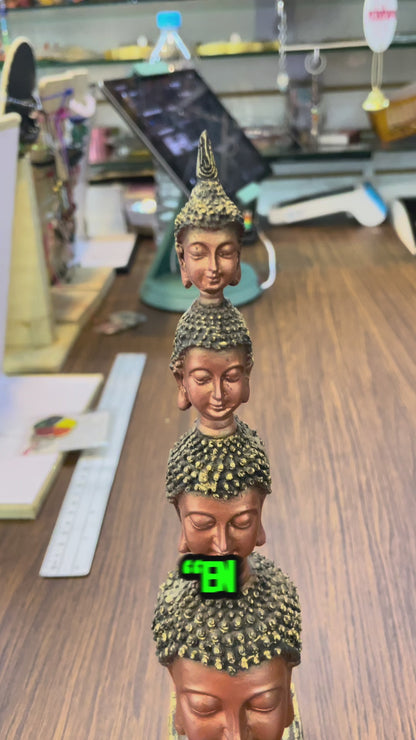 Buda Pedestal Cabezas Figura De Resina 26 Cm Alto