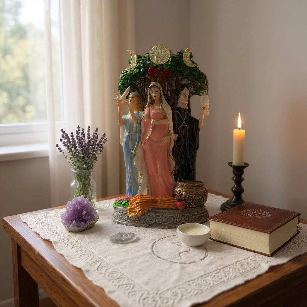 Triple Diosa Hecate Diosa Celta Figura En Resina 25 Cm